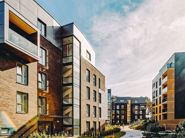 business district and apartment buildings
