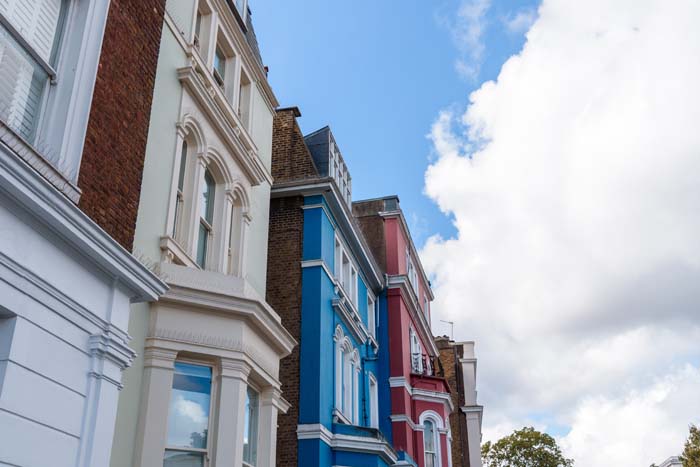 colourful houses, traditional style in Notting Hill neighborhood in London